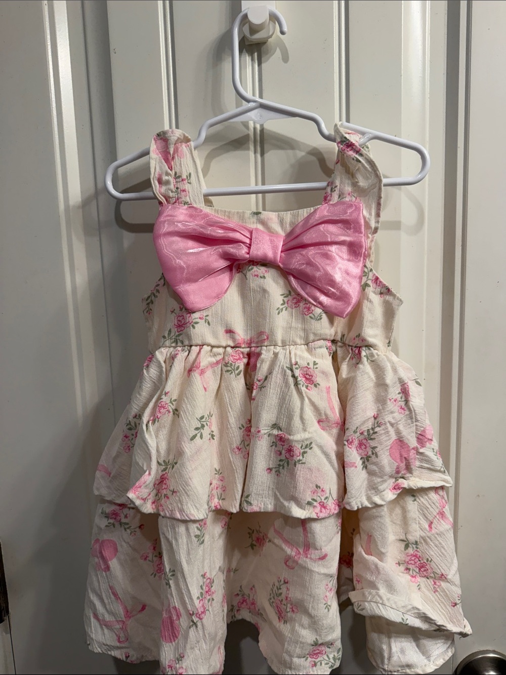 Minnie Floral Tiered Dress with Pink Bow